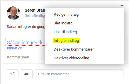 Integrer Google+ post