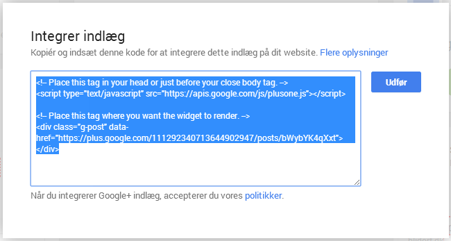 Integrer Google+ kode